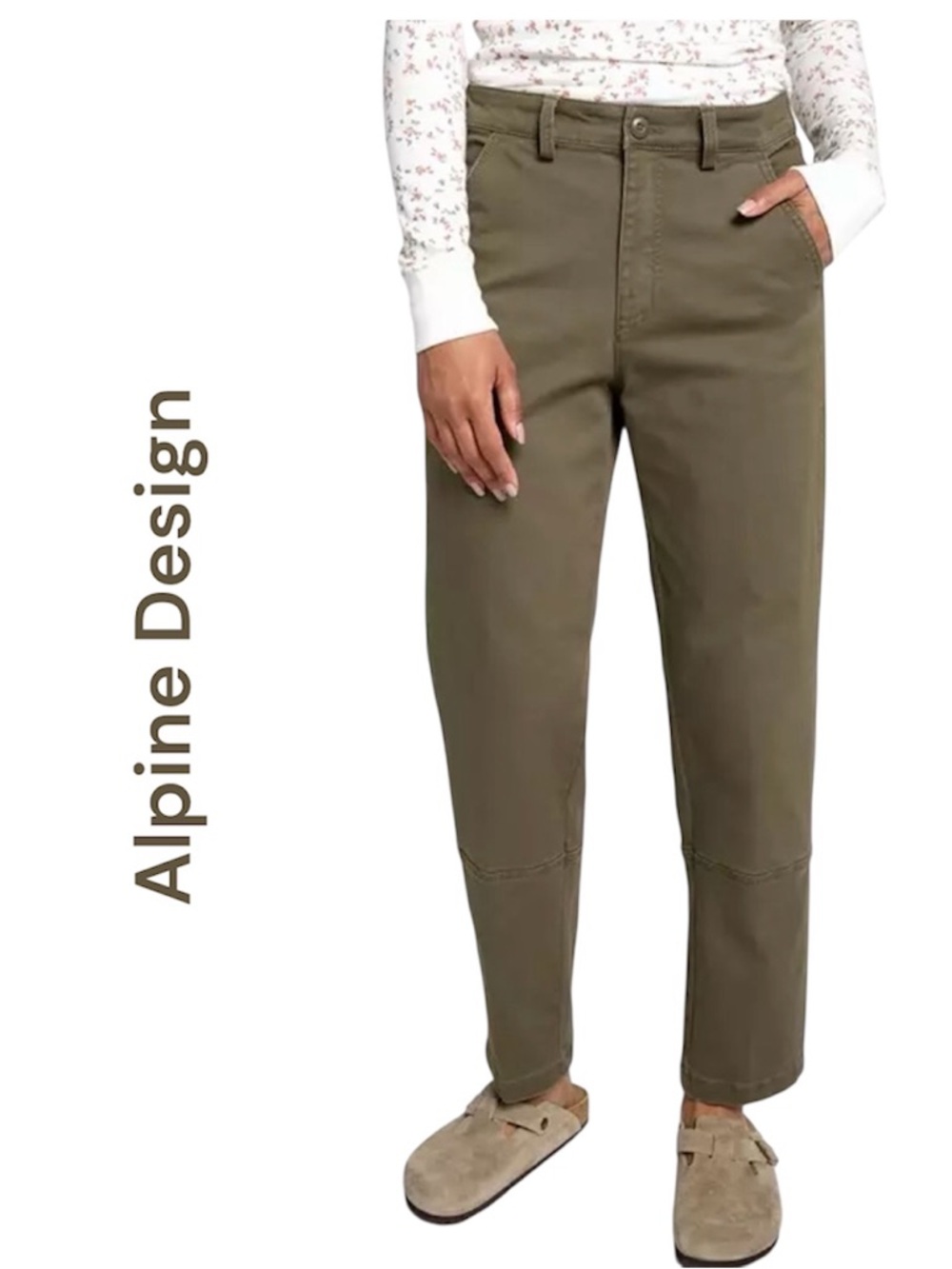 Alpine Design Olive Green Barrel Pant Relaxed leg cropped at ankles W 12  NWT